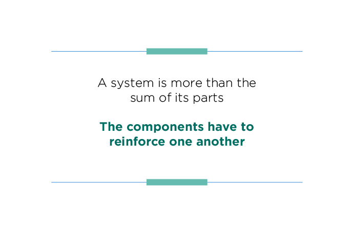 A system is more than the sum of its parts. The components have to reinforce one another.