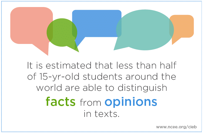 It is estimated that less than half of 15-yr-old students around the world are able to distinguish facts from opinions in texts.